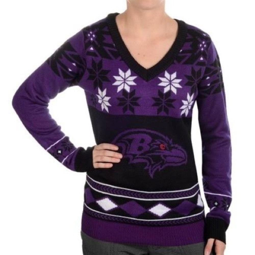 Baltimore Ravens Womens Big Logo V-Neck Sweater NFL Team Apparel